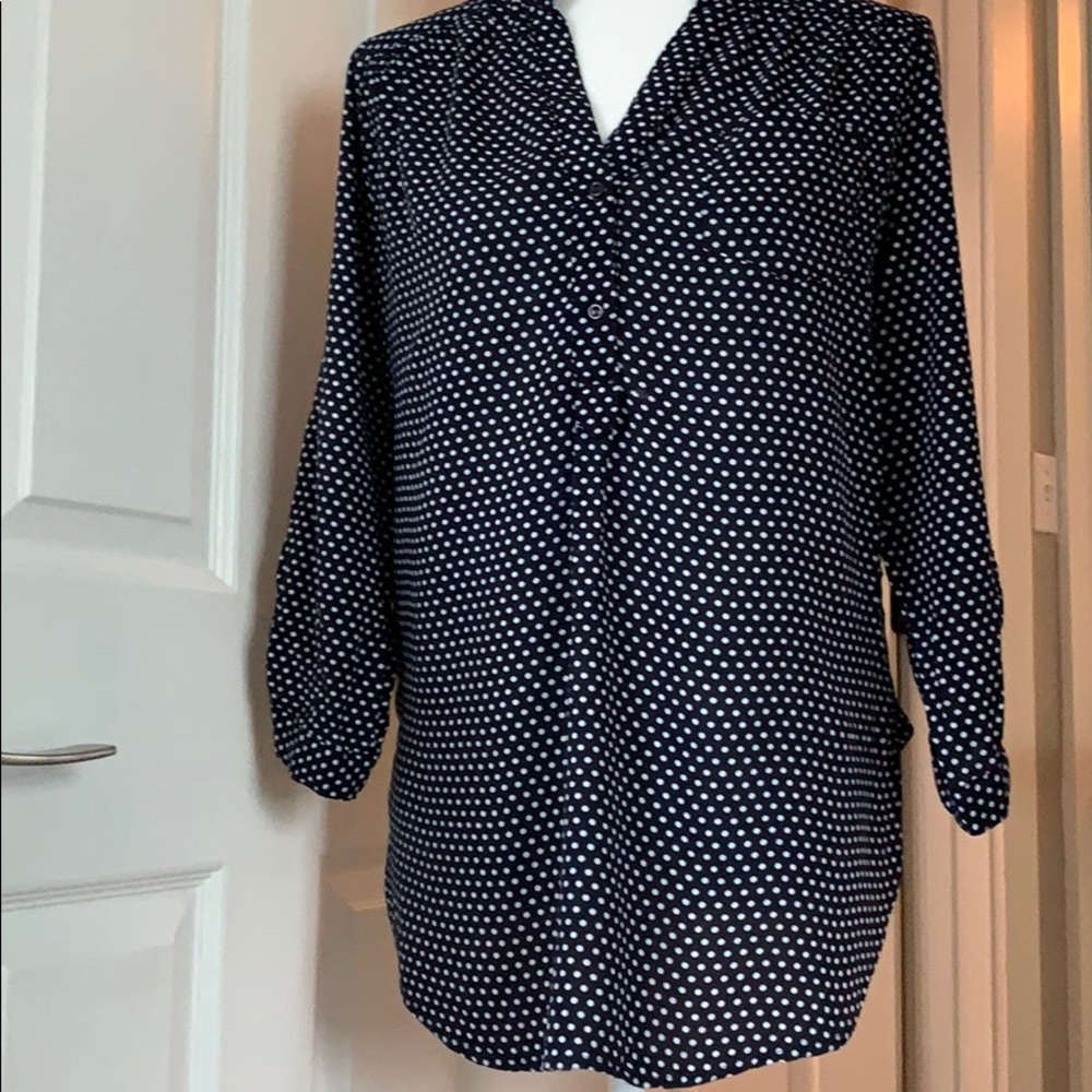 Navy polka dot blouse